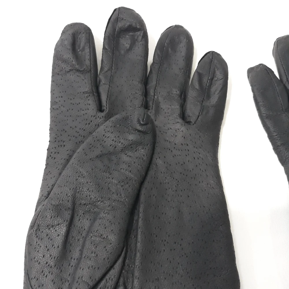 Vintage Genuine Leather Black Gloves Women's